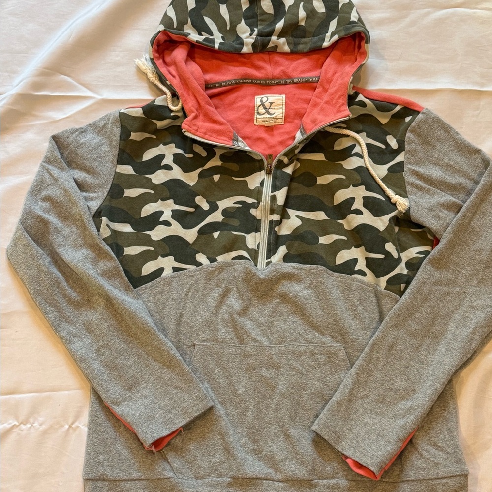 AMPERSAND AVE Camouflage and Gray Hoodie